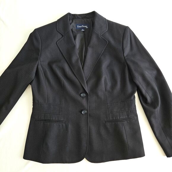 EVAN-PICONE Black Gray Suit Jacket Blazer Womens 14 Business Modern Cut - Picture 9 of 11